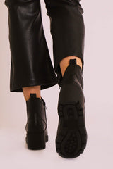 Black Faux Leather Chunky Heeled Chelsea Boots - May-Boots