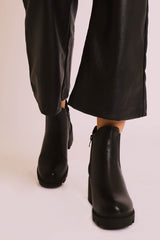 Black Faux Leather Chunky Heeled Chelsea Boots - May-Boots