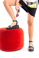 Black Faux Leather Chunky Sandal - Elfa-Sandals