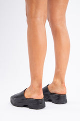 Black Faux Leather Chunky Slider - Frankee-Shoes