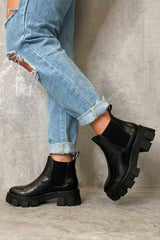 Black Faux Leather Chunky Sole Chelsea Boot - Zamirah-Boots