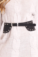 Black Faux Leather Chunky Waist Belt - Xea-Belts