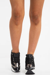Black Faux Leather Chunky Wedge Trainers - Jody-Trainers