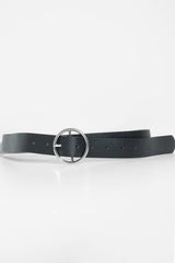 Black Faux Leather Circle Buckle Belt - Inza-Belts