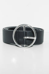 Black Faux Leather Circle Buckle Belt - Inza-Belts