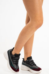 Black Faux Leather Colour Block Lace Up Trainers - Eugenia-Trainers