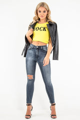 Black Faux Leather Crop Zip Front Jacket - Deniya-Jackets