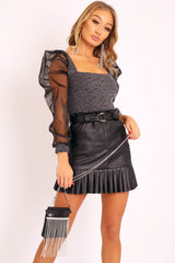 Black Faux Leather Diamante Tassel Bag - Laiya-Bags