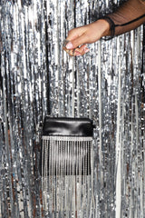 Black Faux Leather Diamante Tassel Bag - Laiya-Bags