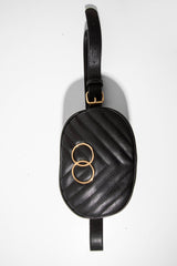 Black Faux Leather Double Circle Belt Bag - Anberlyn-Bags