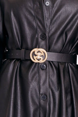 Black Faux Leather Double Snake Buckle Belt - Heaven-Belts
