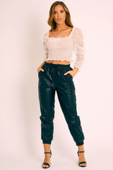 Black Faux Leather Drawstring Waist Joggers - Persia-Joggers