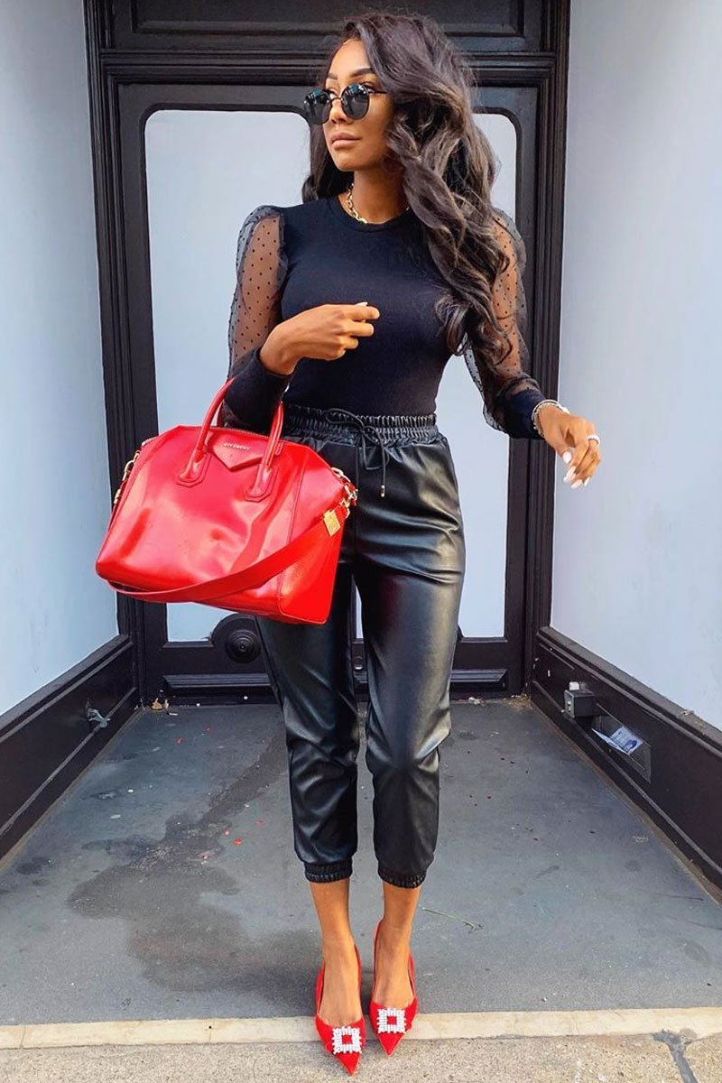 Women's Black Faux Leather Joggers - Persia – Rebellious Fashion