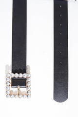 Black Faux Leather Embellished Buckle Belt - Oneita-Belts