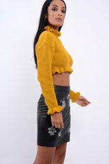 Black Faux Leather Embroidered Skirt - Ming-Skirts