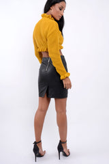 Black Faux Leather Embroidered Skirt - Ming-Skirts