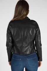 Black Faux Leather Floral Embroidered Biker Jacket - Amelie-Jackets