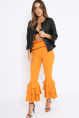 Black Faux Leather Frill Hem Jacket - Cherrie-Jackets