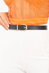 Black Faux Leather Gold Buckle Belt - Galaxy-Belts
