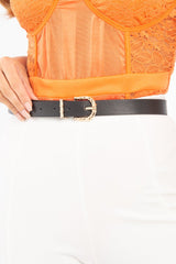 Black Faux Leather Gold Buckle Belt - Galaxy-Belts