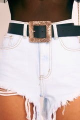 Black Faux Leather Gold Engraved Buckle Belt - Paloma-Belts