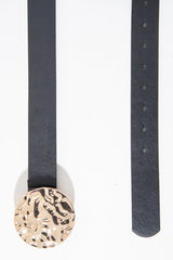 Black Faux Leather Gold Hammered Disc Belt - Melyssa-Belts
