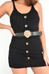 Black Faux Leather Gold Lion Head Buckle - Noha-Belts