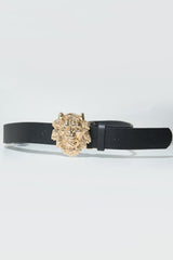 Black Faux Leather Gold Lion Head Buckle - Noha-Belts