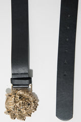 Black Faux Leather Gold Lion Head Buckle - Noha-Belts