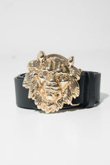 Black Faux Leather Gold Lion Head Buckle - Noha-Belts