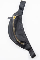 Black Faux Leather Gold Zip Detail Bum Bag - Linsy-Bags
