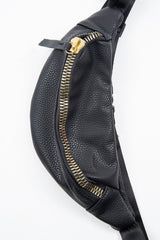 Black Faux Leather Gold Zip Detail Bum Bag - Linsy-Bags