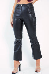 Black Faux Leather Kick Flare Trousers - Nomie-Trousers