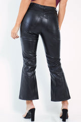 Black Faux Leather Kick Flare Trousers - Nomie-Trousers
