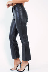 Black Faux Leather Kick Flare Trousers - Nomie-Trousers