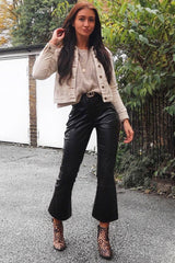 Black Faux Leather Kick Flare Trousers - Nomie-Trousers