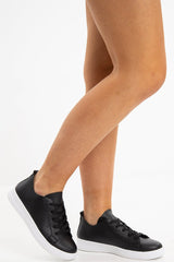 Black Faux Leather Lace Up Trainer - Laken-Trainers
