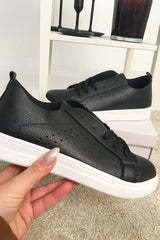 Black Faux Leather Lace Up Trainer - Laken-Trainers