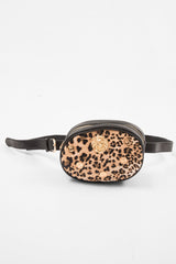 Black Faux Leather Lion Detail Belt Bag - Hadia-Bags