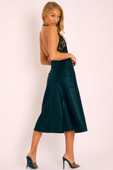 Black Faux Leather Midi Skirt - China-Skirts