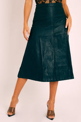 Black Faux Leather Midi Skirt - China-Skirts
