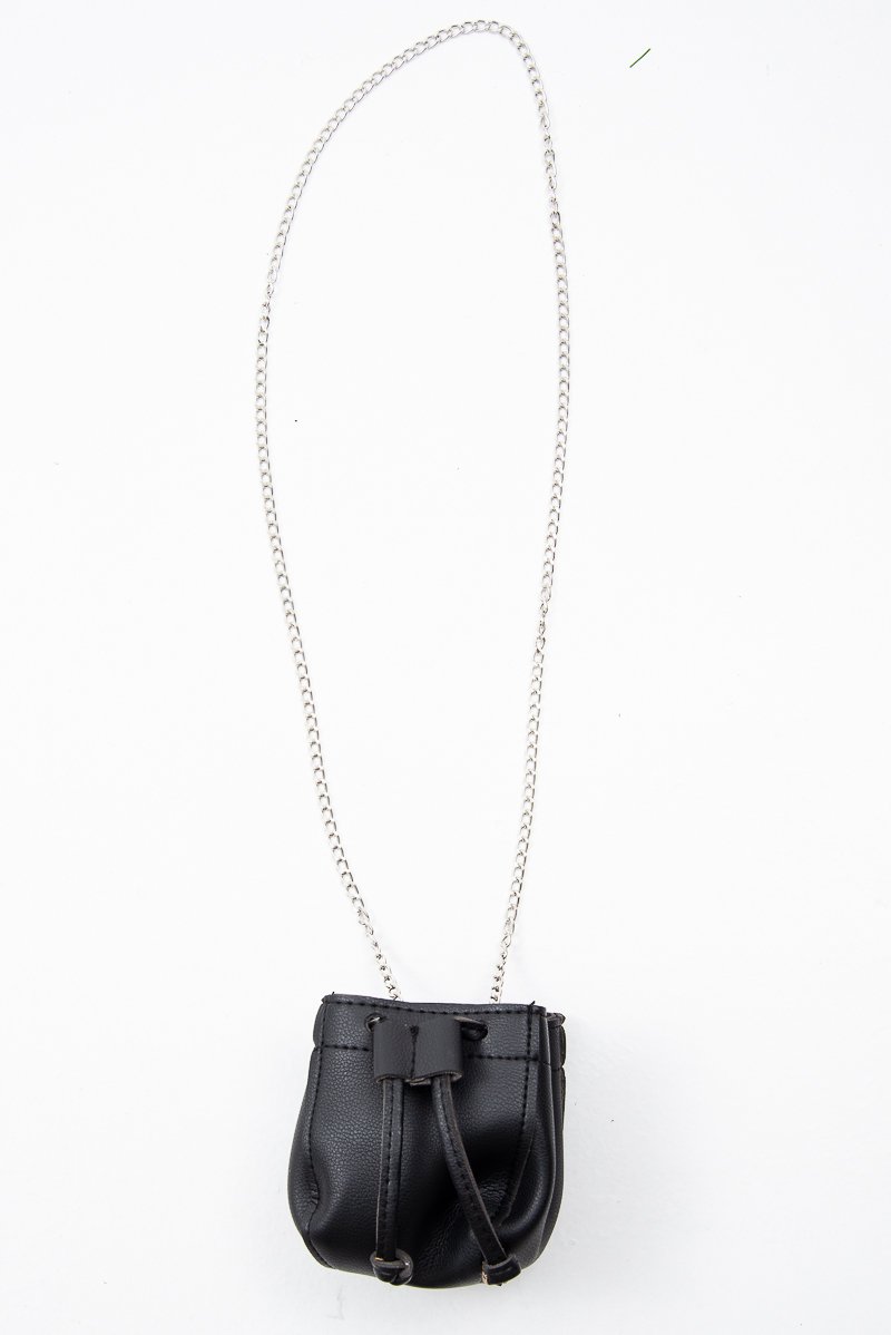 Black Faux Leather Mini Drawstring Bag - Cailey-Bags