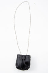 Black Faux Leather Mini Drawstring Bag - Cailey-Bags