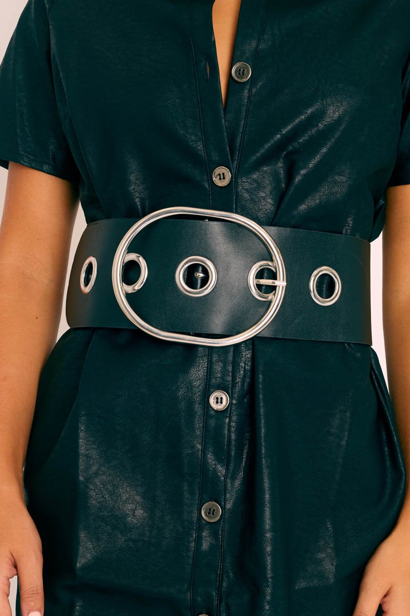 Black Faux Leather Oversized Eyelet Belt - Gala-Belts