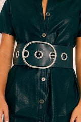 Black Faux Leather Oversized Eyelet Belt - Gala-Belts