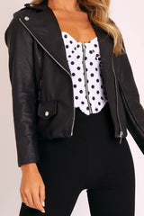 Black Faux Leather Pocket Detail Zip Front Jacket - Lara-Jackets