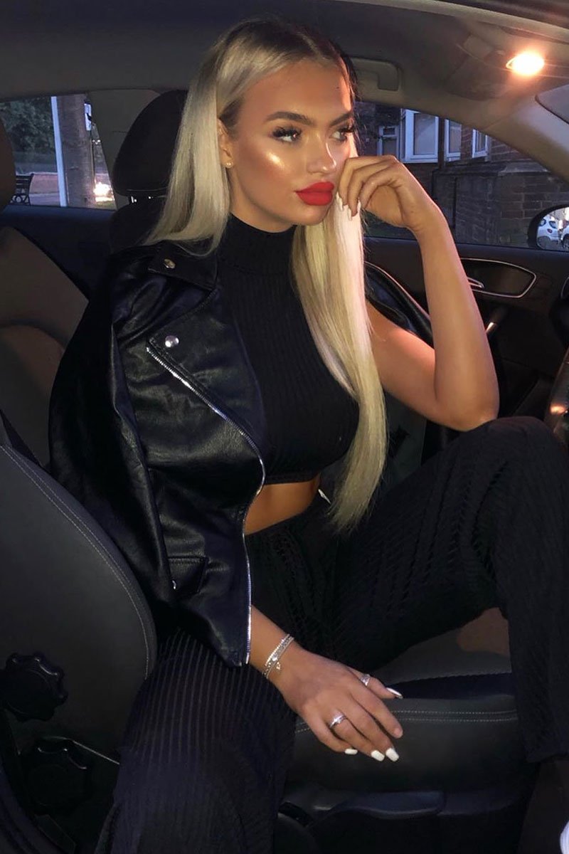 Black Faux Leather Pocket Detail Zip Front Jacket - Lara-Jackets