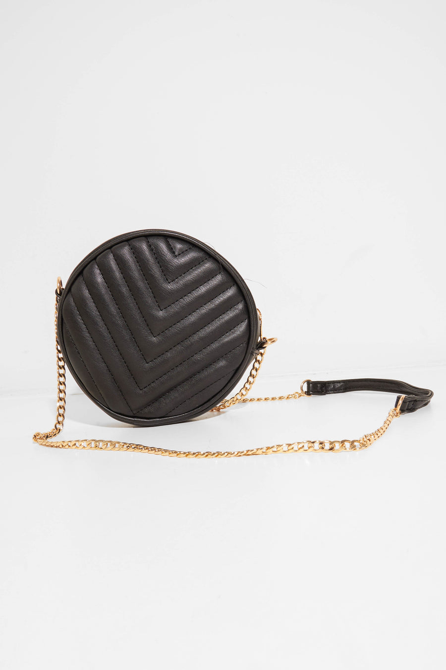 Black Faux Leather Quilted Circle Bag - Chesca-Bags