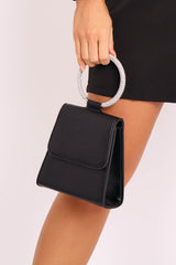 Black Faux Leather Ring Handle Bag - Feyza-Bags
