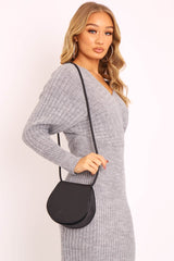 Black Faux Leather Rounded Cross Body Bag - Toby-Bags